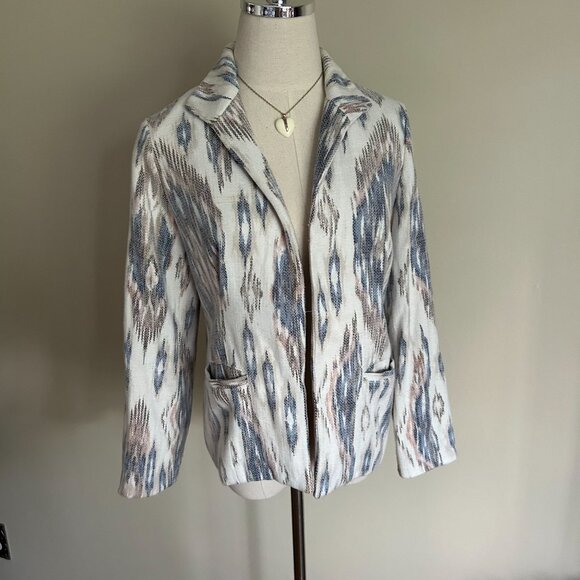 Chico's Ikat Print Blazer Jacket With Notch Collar & Front Pockets - Picture 1 of 10